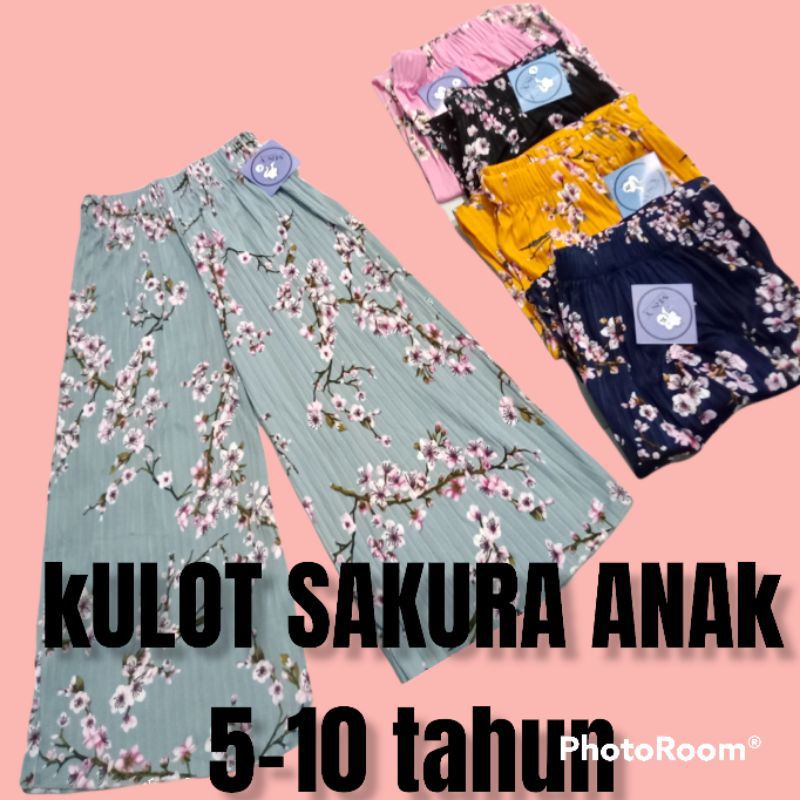 kulot plisket anak motif sakura umur 4-14 tahun/kulot anak sakura/kulot anak tanggung