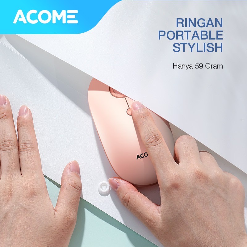 Acome Mouse Fashion Color Wireless Silent Click Ergonomic AM300 Garansi Resmi 1 Tahun