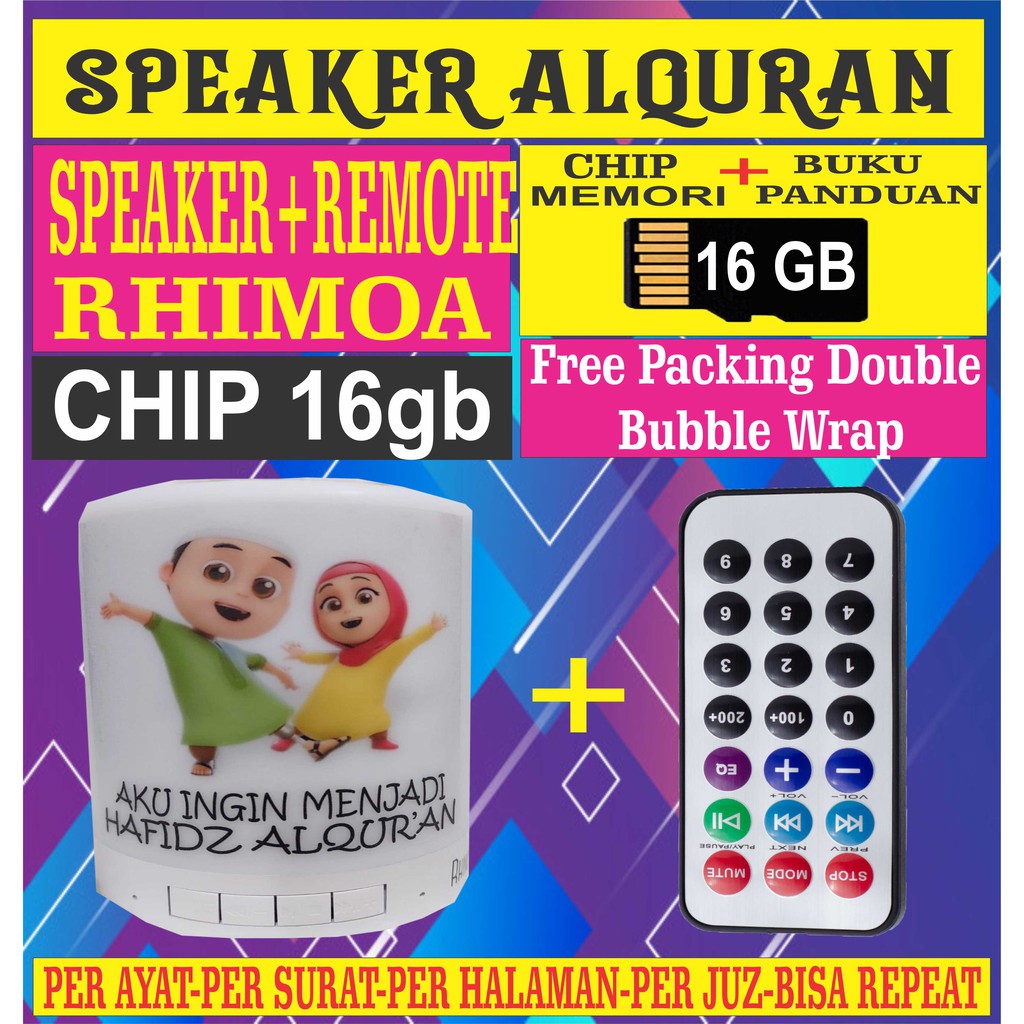 speaker Alquran Led Lampu Tidur + Remote/Memori 16GB+buku panduan