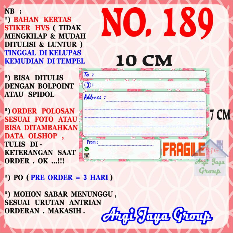 

Stiker HVS - Stiker Pengiriman - Sticker Alamat Olshop Murah Nomer 189-10x7cm