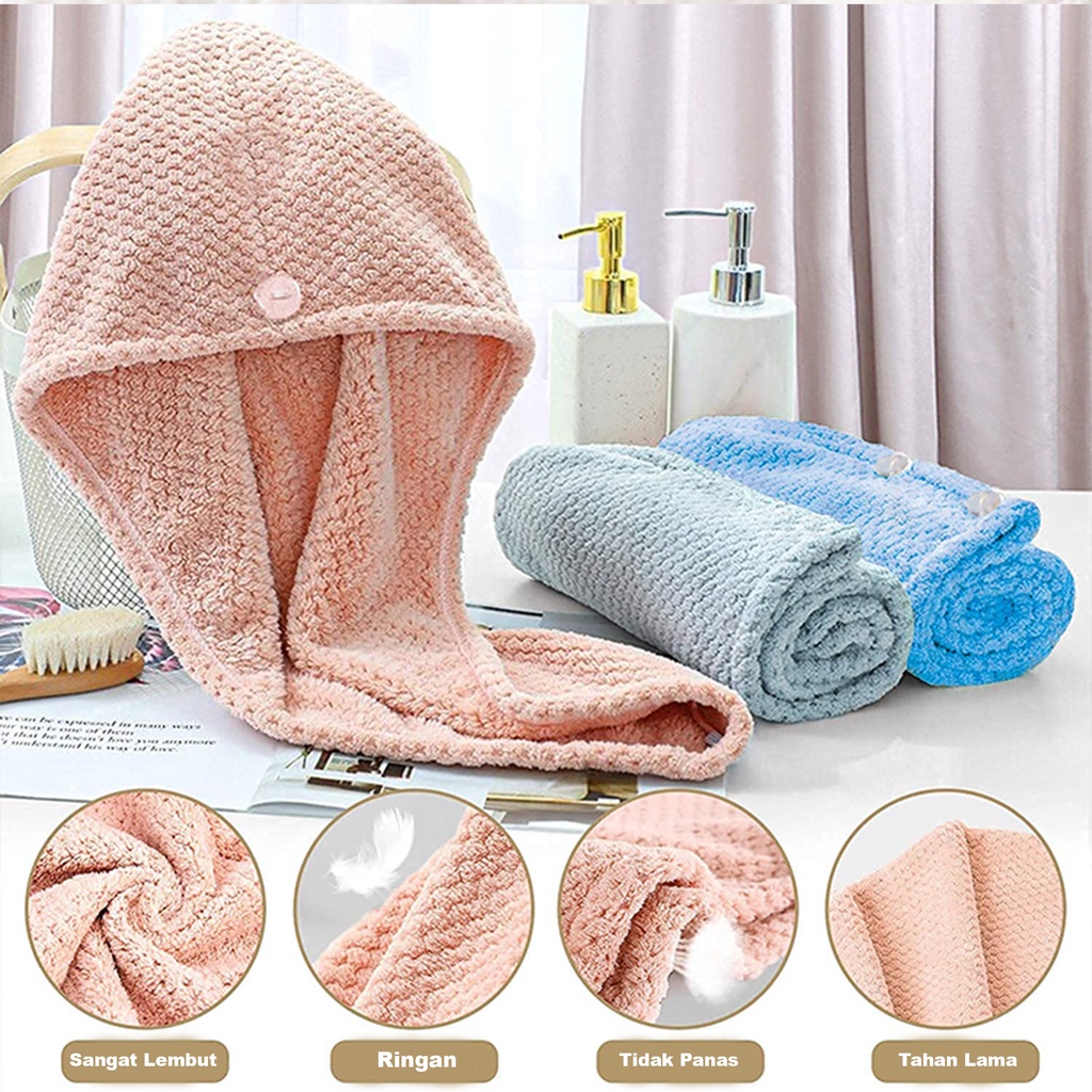 Handuk Kepala Waffle Hair Towel Microfiber Kualitas Premium Import Super Lembut