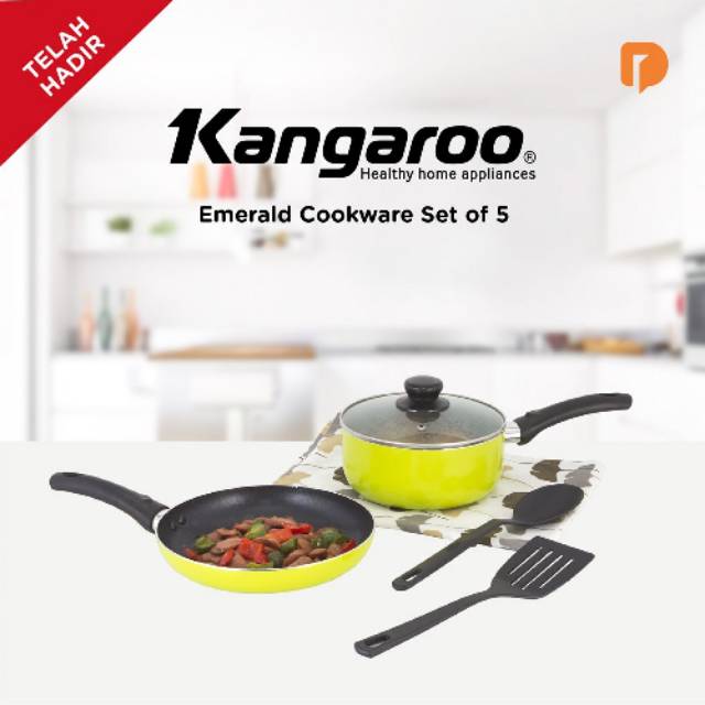 Kangaroo Emerald Cookware Set 5, panci teflon set murah meriah, panci teflon set mini serba guna