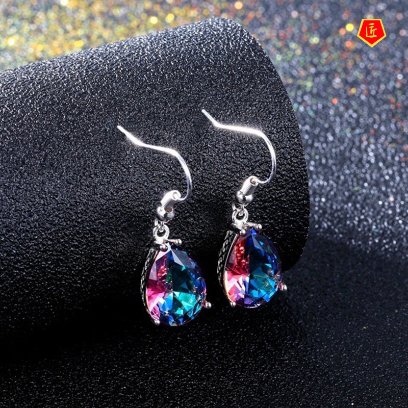 [Ready Stock]Fashion Colorful Gem Earrings 925 Silver