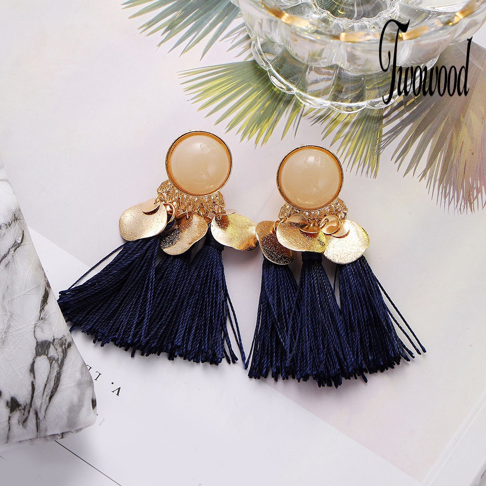 Anting Stud Rumbai Menjuntai Gaya Bohemian Untuk Wanita