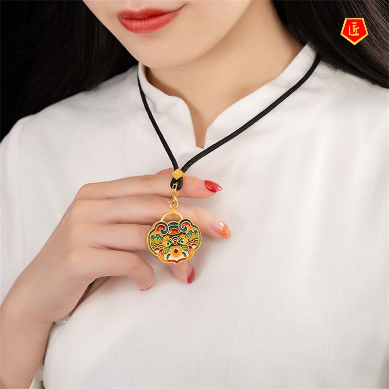 [Ready Stock]Auspicious Beast Lion Gold Pendant Enamel Long Necklace Personalized Niche Design