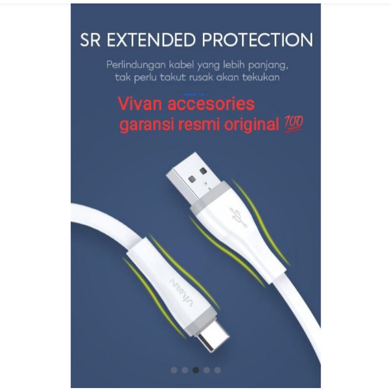 VIVAN SC100S.2,4A.100CM.Type-C Quick Charge SR Extended Protection Flat Design Data Cable WHITE