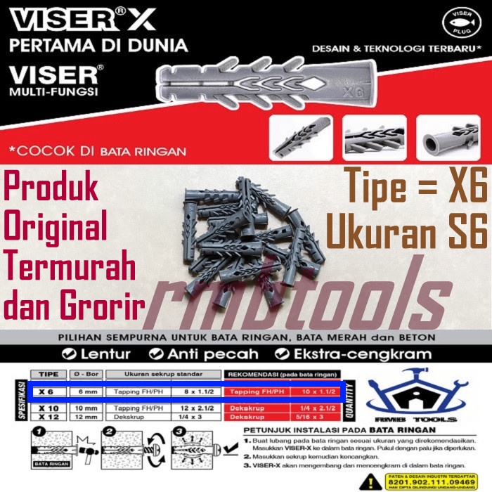 [1Dus] Viser X6 Nylon WAll Plug Tembok Dinding Untuk Bata Ringan Bata Merah Beton