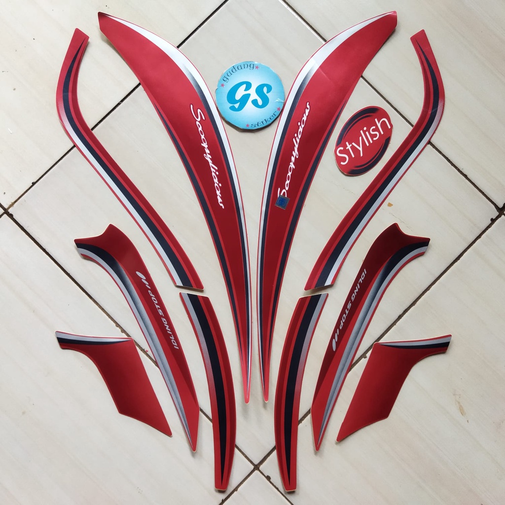 sticker striping motor  honda scoopy stylish 2018 matte red