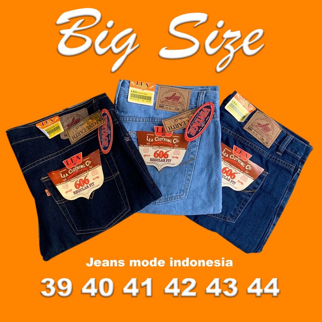 Celana Panjang Jeans Pria Lea Garment Size Super Jumbo 4 Warna 39 - 44 g lea 606 emba levis original asli standar reguler size 28-38 High quality