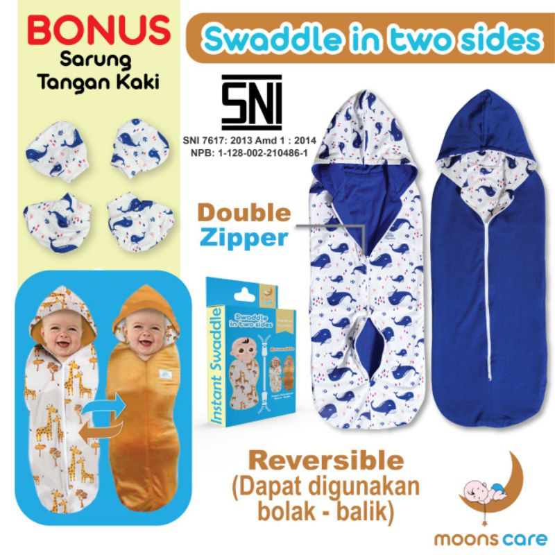 Bedong Instan Dita Moons Care  Bayi Bolak Balik , Bedong + Topi Karakter Bayi , Bedong Instan Bayi