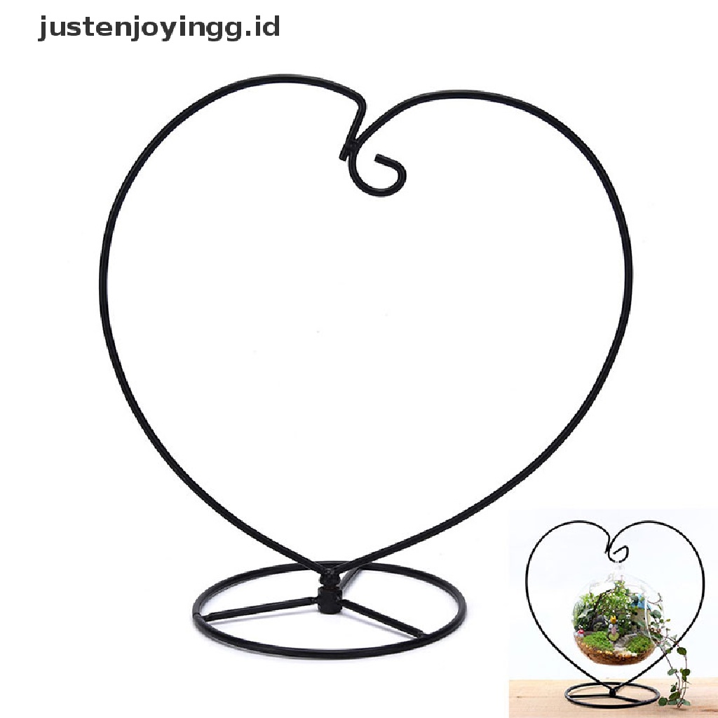 // justenjoyingg.id // Black Heart-shaped Iron Hanging Plant Glass Vase Terrarium Stand Holder ~