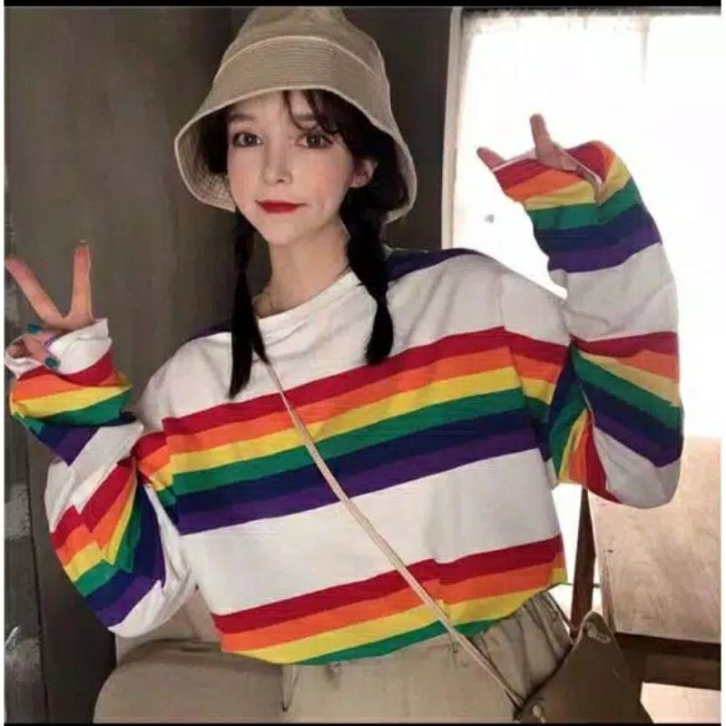 TFW T shirt Pelangi kaos atasan wanita baju lengan panjang wanita kaos remaja atau cewek murah