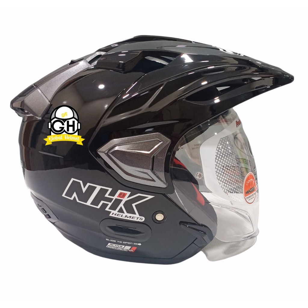 HELM HALF FACE NHK PREDATOR CRYPTON SOLID BLACK DOUBLE VISOR