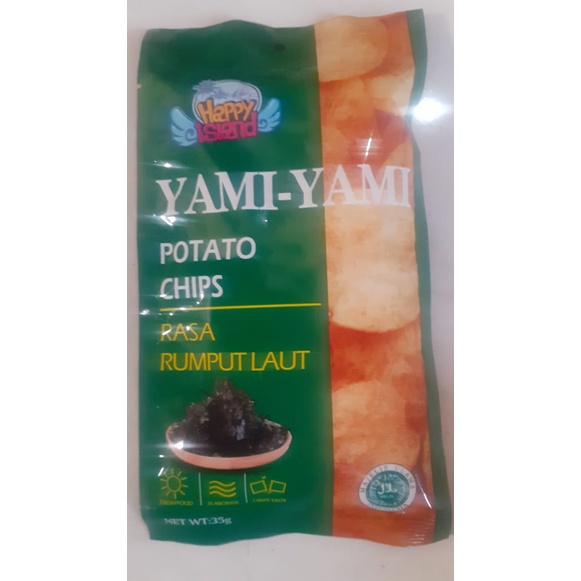 Snack cemilan Kekinian Yami-Yami Potato Chips rasa rumput laut enak gurih buat teman santai keluarga harga murah sapi panggang