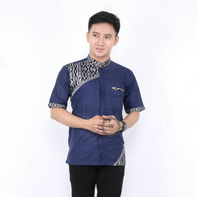 Baju Koko Pria Lengan Pendek Bordir Terbaru Kombinasi Batik