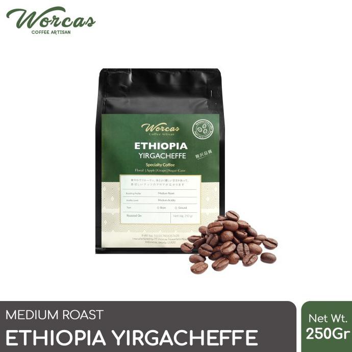 

WORCAS ARABICA ETHIOPIA YIRGACHEFFE 250 GRAM - MEDIUM ROAST - KOPI BIJI