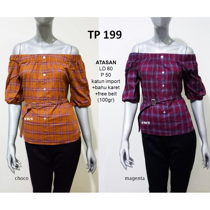 TP199 - BAJU ATASAN IMPORT KANTOR SABRINA MOTIF KOTAK-KOTAK WANITA