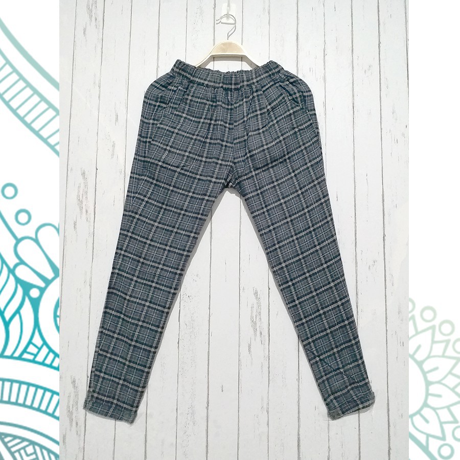 Cyc  ARZ Tartan Pants Grey Celana Baggy Wanita Flanel Premium Tartan Kotak-Kotak Fashion Casual OOTD