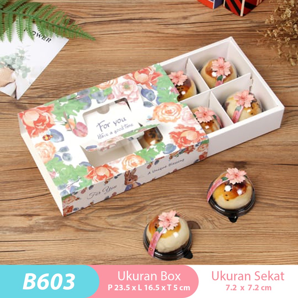 

Kotak Kue Sekat 6 B603/ Packaging Box Kue Mooncake/ Cookies/ Nastar (5pcs)