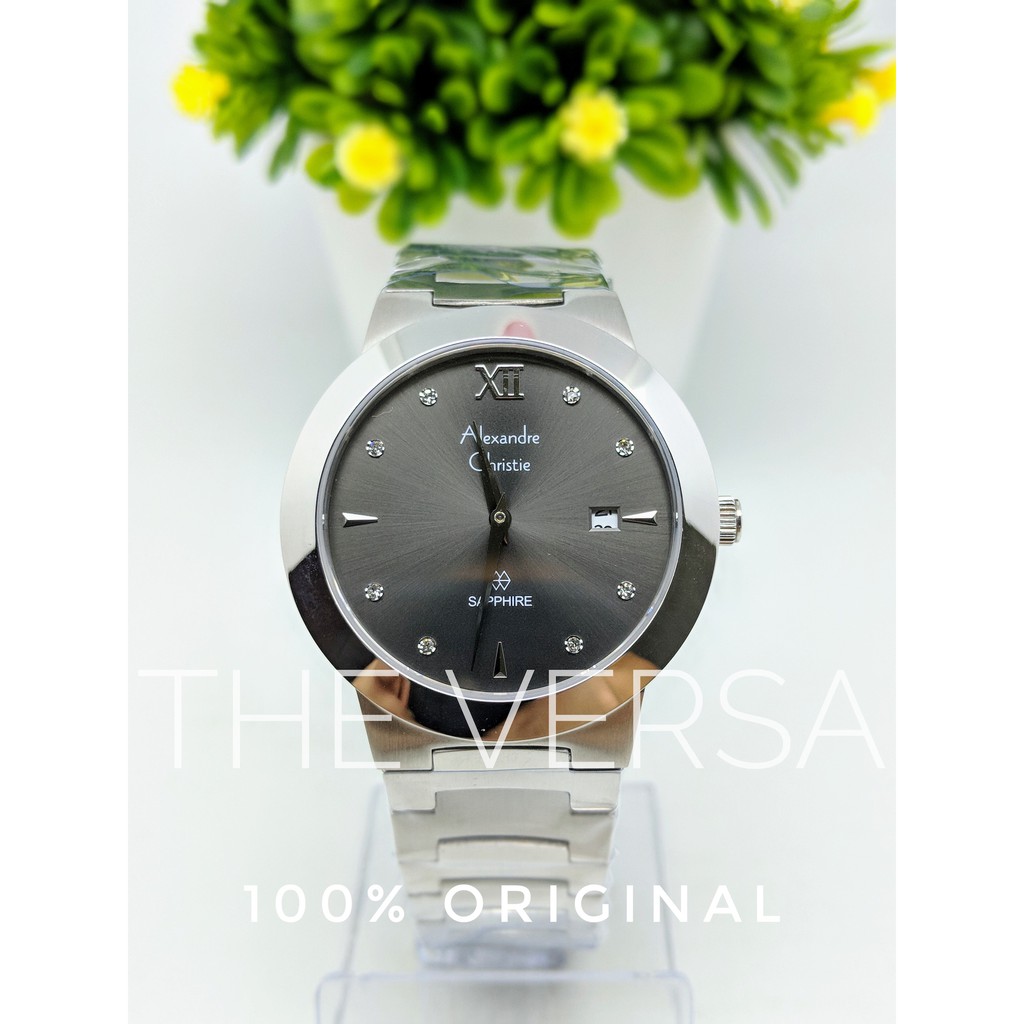 Alexandre Christie AC 8569 Jam Tangan Pria Silver Rantai Dial Hitam