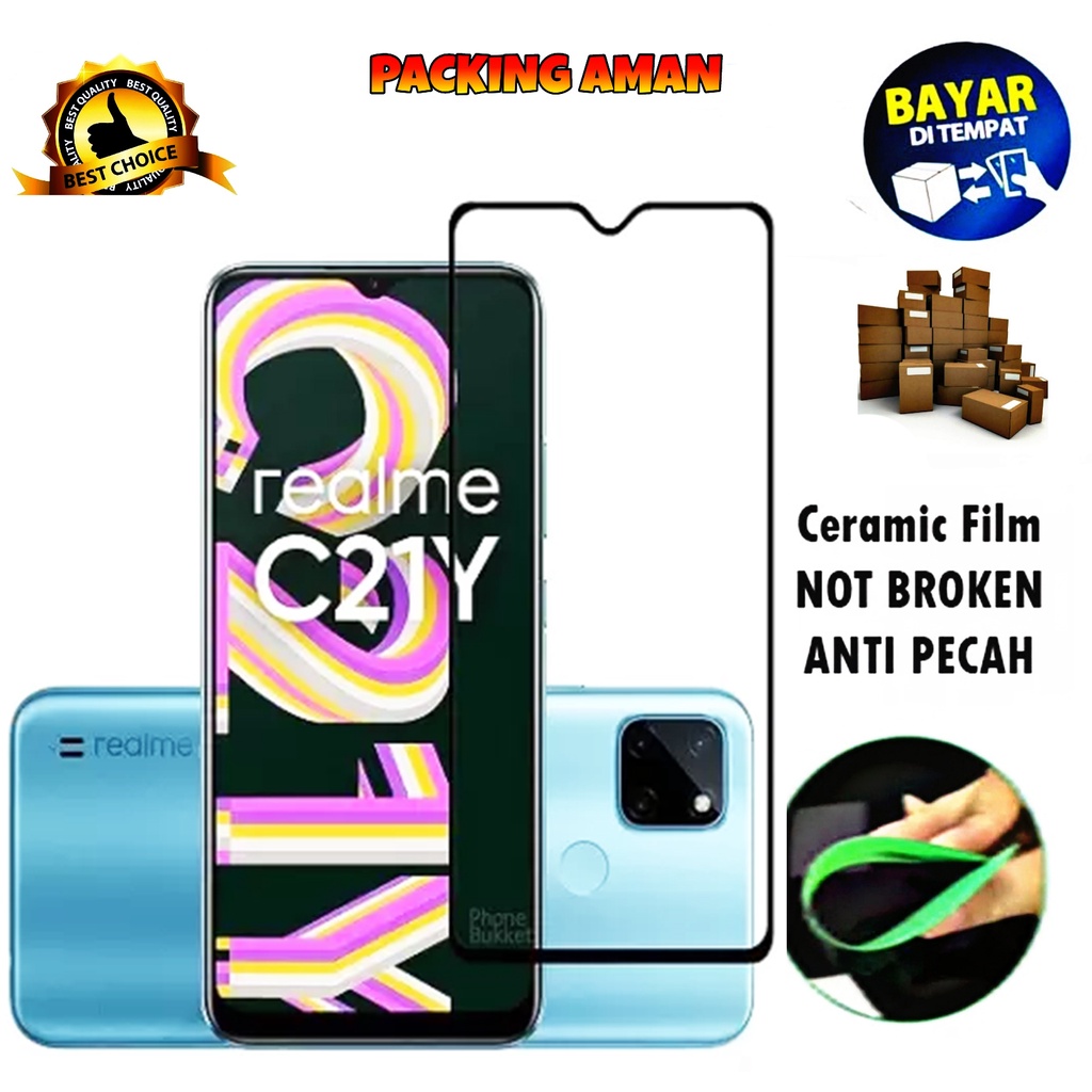 Tempered Glass Realme C21Y FULL COVER FULL SCREEN Ceramic Film Anti Gores