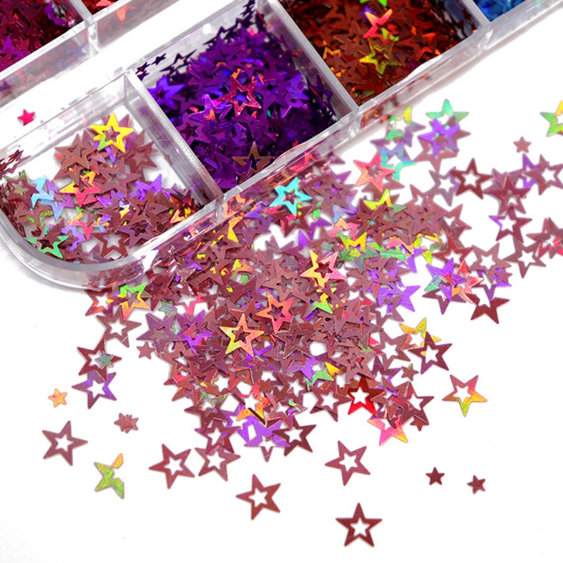 SIY  12 Grids/Box Holographic Glitter Hollow Stars Shape Sequins Epoxy Resin Filling DIY Crafts Jewelry Making Flake Nail Art