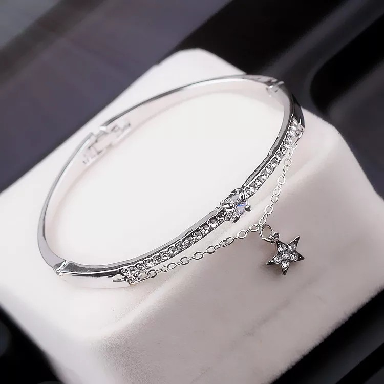 [EMARTSHOP] Gelang Tangan Titanium C9 Energi Magnetik Om Mani Padme Hum Gelang Wanita-SILVER