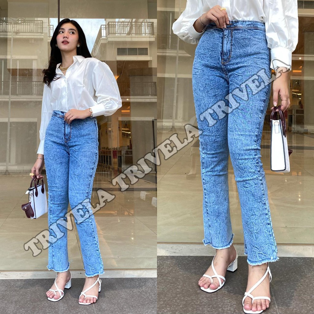 HIGHWAIST JEANS CUTBRAY SNOW RAWIS / CELANA JEANS WANITA CUTBRAY