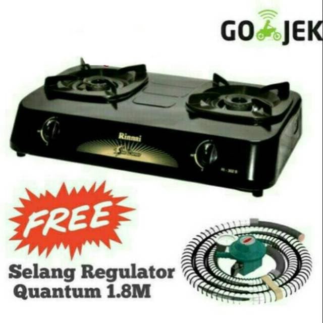 Paket Kompor Gas 2Tungku Rinnai RI-302S + Quantum Selang Regulator