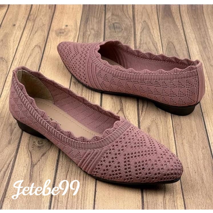 Sepatu Wanita Flatshoes Balet Rajut Import Premium casual Karet elastis - FF17