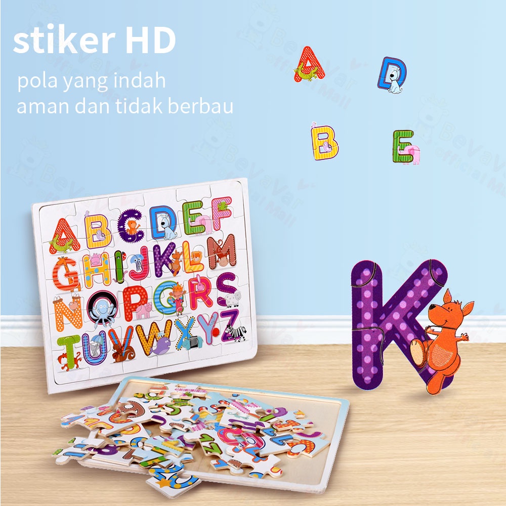 BEVAVAR Mainan Puzzle Kayu Anak Motif Huruf Dan Nomor Wooden Toys