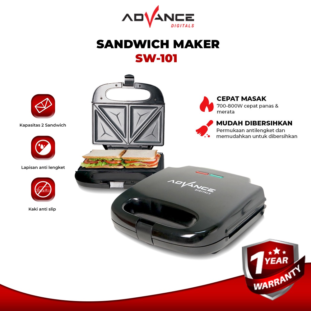 Advance Digitals Sandwich Maker SW-101 Mesin Pembuat Roti Lapis untuk Sarapan Garansi Resmi 1 tahunn