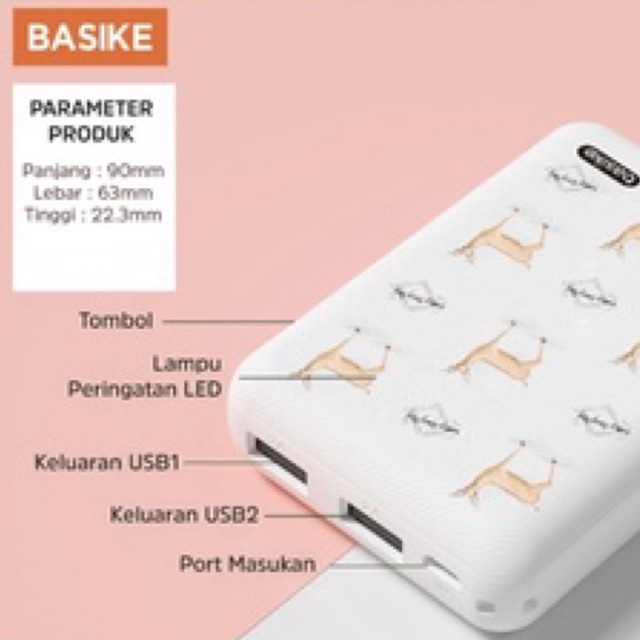 Powerbank Dual USB LED 10000 mAh Power Bank Murah Fast Charging Lucu Mini Ori iphone Xiaomi BASIKE