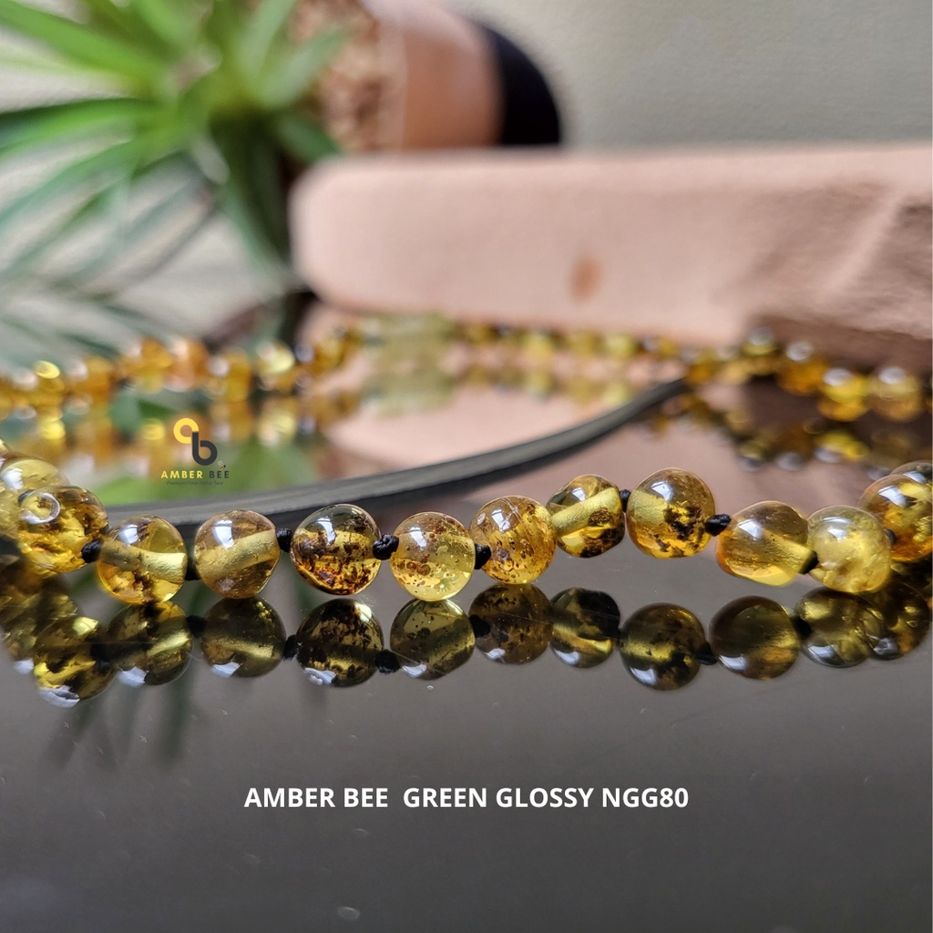 AMBERBEE Set Kalung Gelang Amber Lithuania Bayi &amp; Anak Tumbuh Gigi Premium Glossy Green SNBGG80125