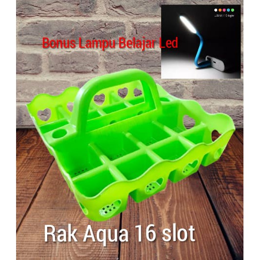 BONUS LAMPU BELAJAR LED.. TEMPAT AQUA GELAS ISI 16 SLOT / TEMPAT GELAS PLASTIK / KERANJANG RAK AQUA 