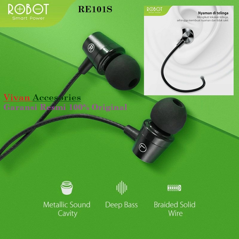 Headset Handsfree Earphone ROBOT RE101S Subwoofer Bass Metal Wired 1,2M