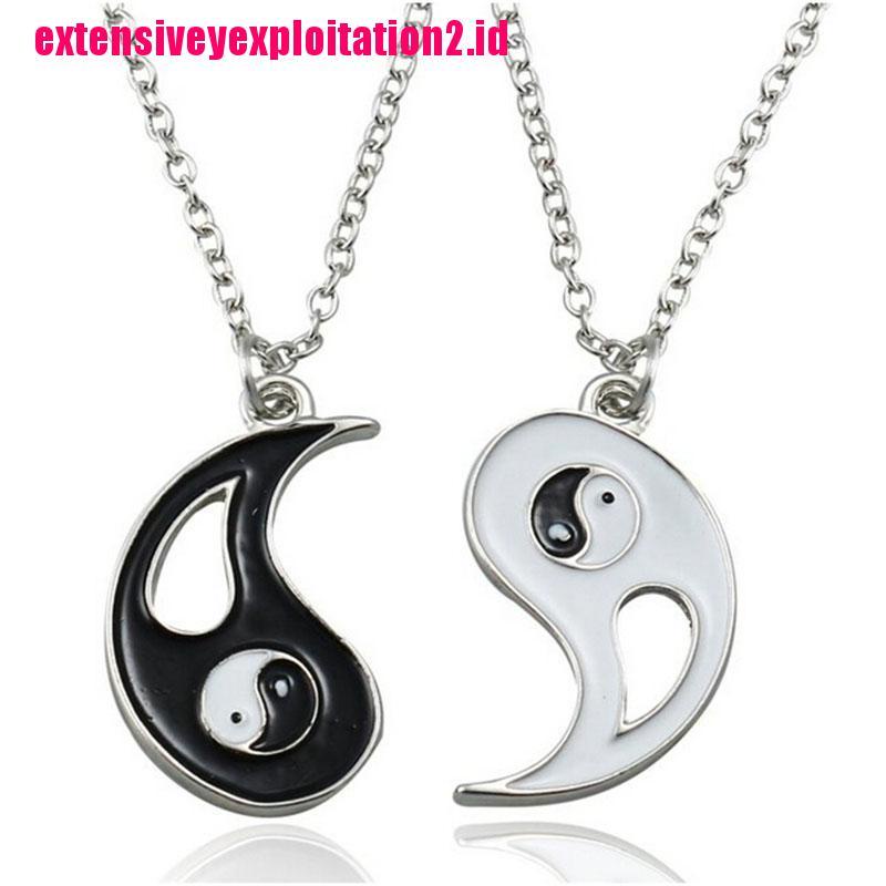 2pcs Kalung Persahabatan Yin Yang Warna Hitam Dan Putih Untuk Pasangan