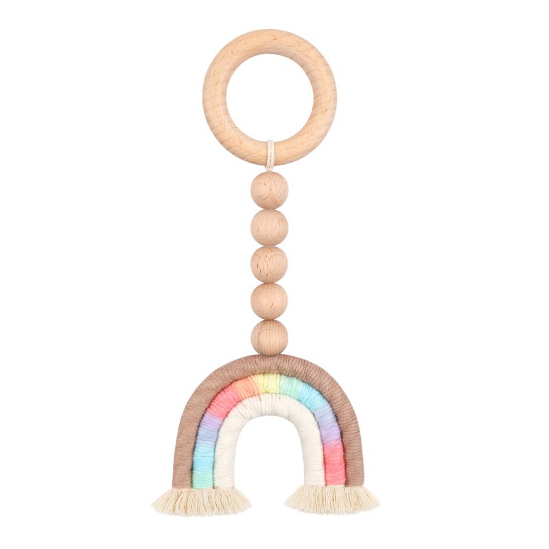 Mary Mainan Rattle Teether Kayu Alami Handmade Warna Pelangi Untuk Bayi