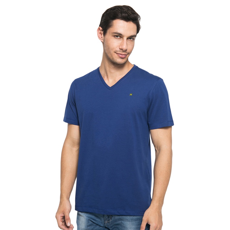 Johnwin - Kaos Pria - Kaos Polos Warna - Kaos Supima 30's - V Neck - Slim Fit - Deep Blue