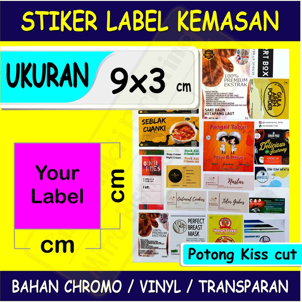 

Cetak Label Stiker, 9x13 cm, Chromo / Vinyl / Transparan, Print Label