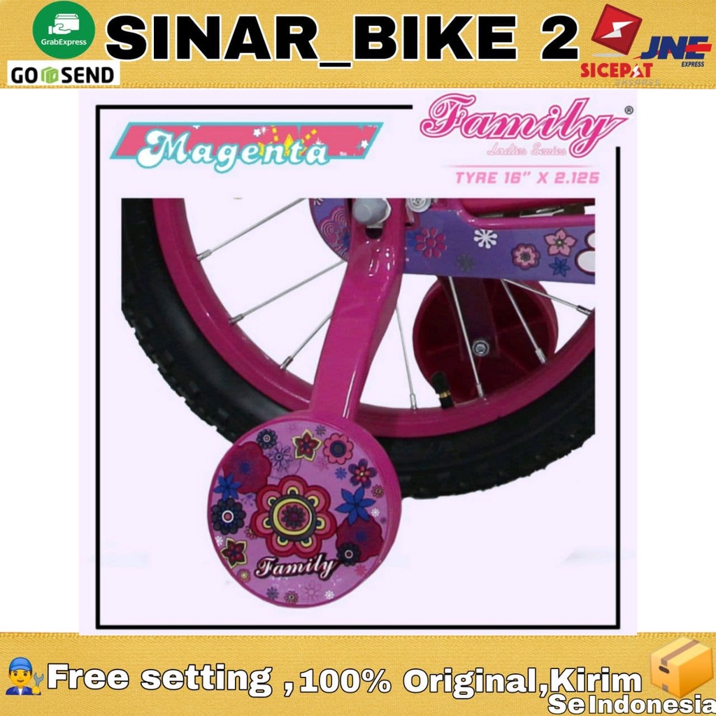 Sepeda Anak Perempuan FAMILY MAGENTA Keranjang  16 &amp; 18 Inch