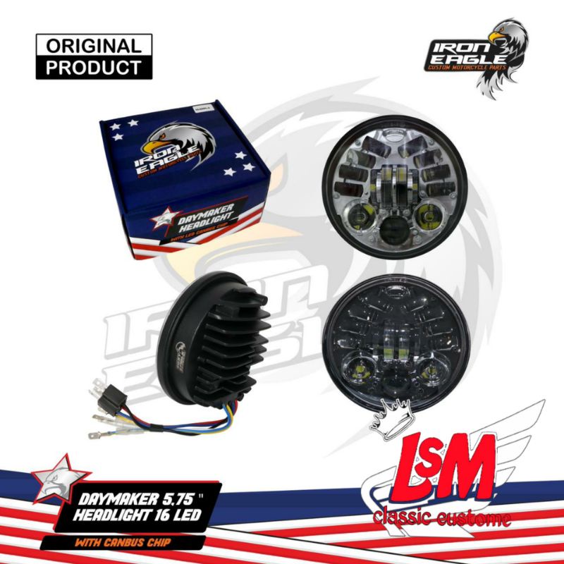 lampu depan headlamp daymaker 5,75 inch 16 led IRON EAGLE plus batok