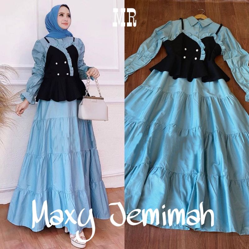 MAXY JEMIMAH 2IN1 ROMPI GAMIS MUSLIM MOSCREPE, 4 UKURAN