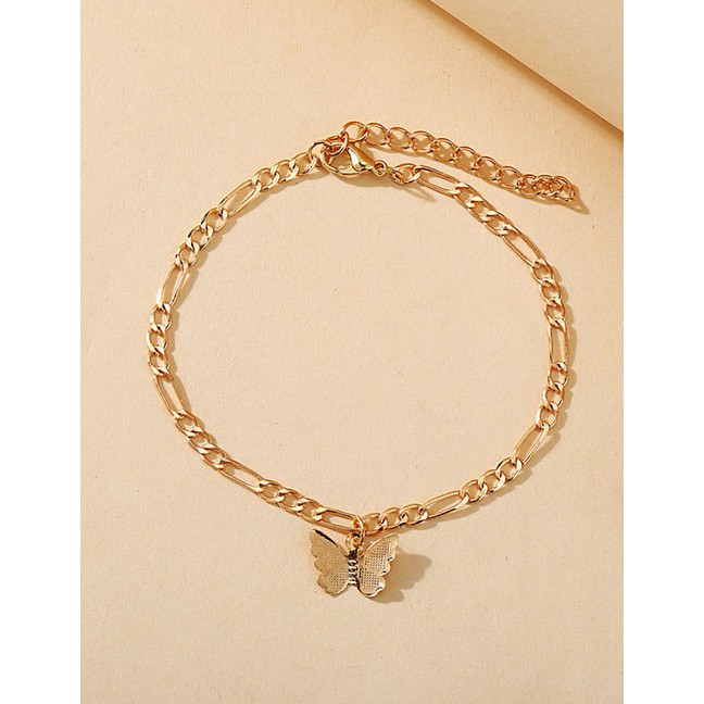 LRC Gelang Kaki Fashion Alloy Butterfly Pendant Chain Alloy Anklet K97142