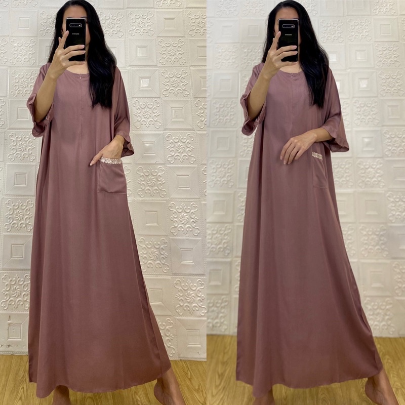 daster tangan 3/4 /tangan 7/8 / busui/panjang viral jumbo /long daster/daster 3/4 /homedress/daster semata kaki/daster gamis-Tk⅞ DUSTY