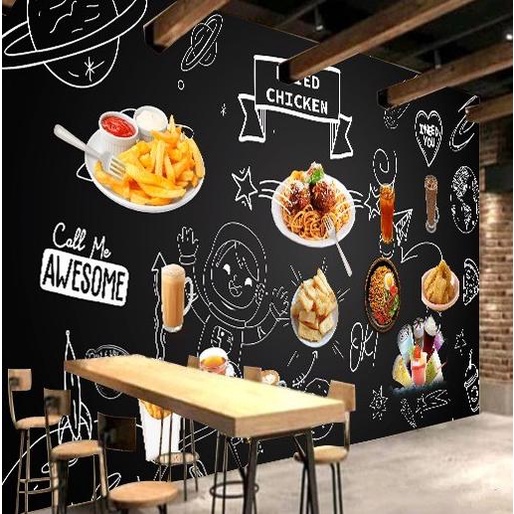 WALLPAPER DINDING 3D CUSTOM MOTIF MENU CAFE RESTAURANT COFFEE SHOP Termurah