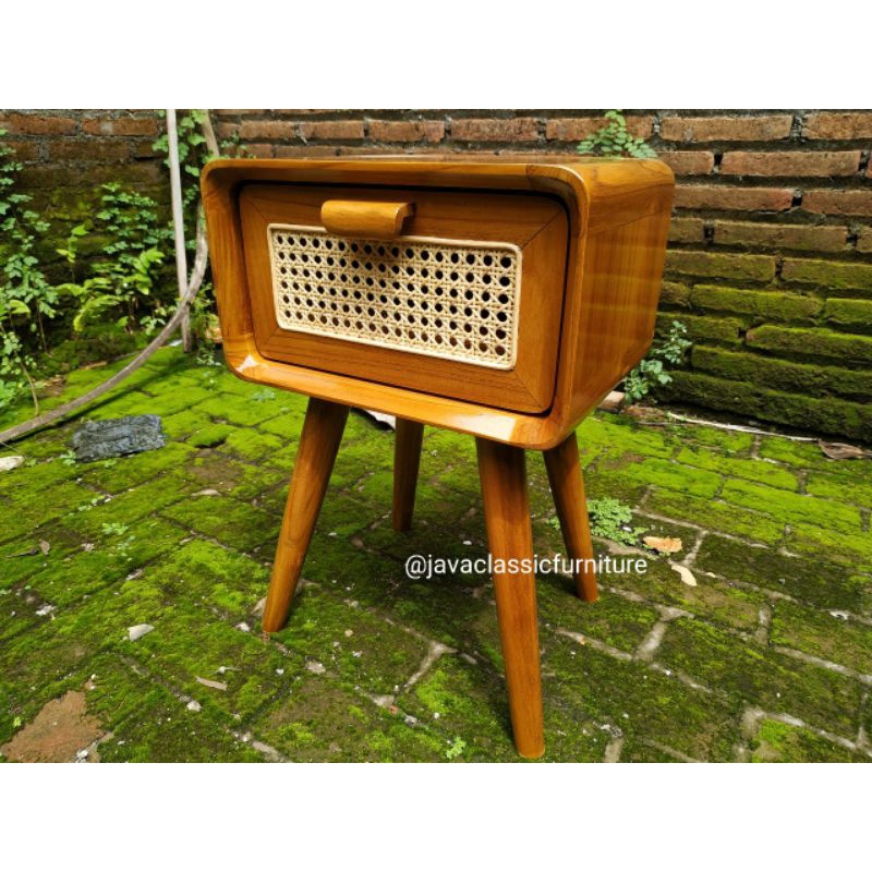 NAKAS RETRO ROTAN MINIMALIS BUFET ROTTAN VINTAGE LACI 1 BAHAN KAYU JATI MURAH JEPARA FINISHING NATURAL UKURAN 50x40x60 cm-6