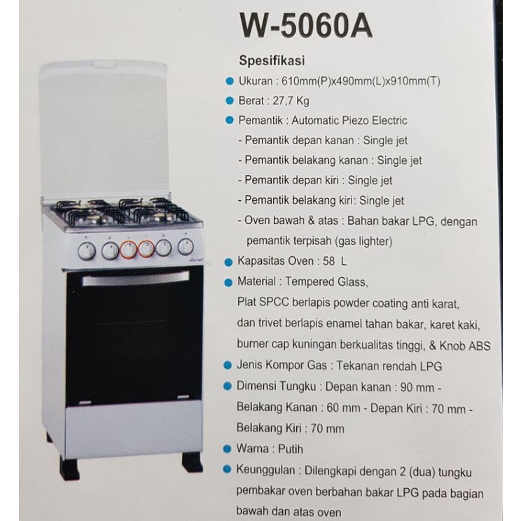 Winn Gas Kompor Gas Free Standing 4 tungku + Oven W 5060 A Hitam