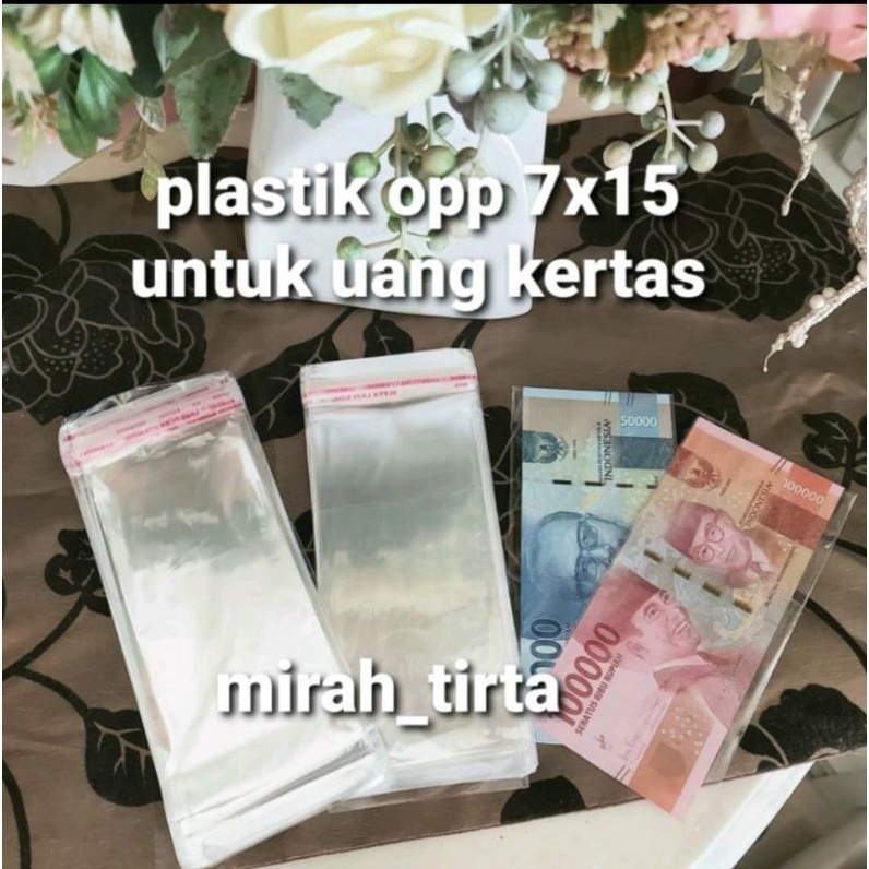 Plastik Opp 7x15cm .plastik uang 1 lembar. plastik aksesoris Bros .plastik uang buket bunga