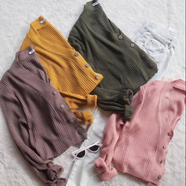 WILLY CARDY - Cardigan Kancing Batok - Cardigan Crop Rajut - Cardigan Crop - Kardigan basic Polos Kardigan Rajut Wanita - Knit Kardigan - Cardigan Rajut Kancing / Willy Crop Cardy Rajut-2